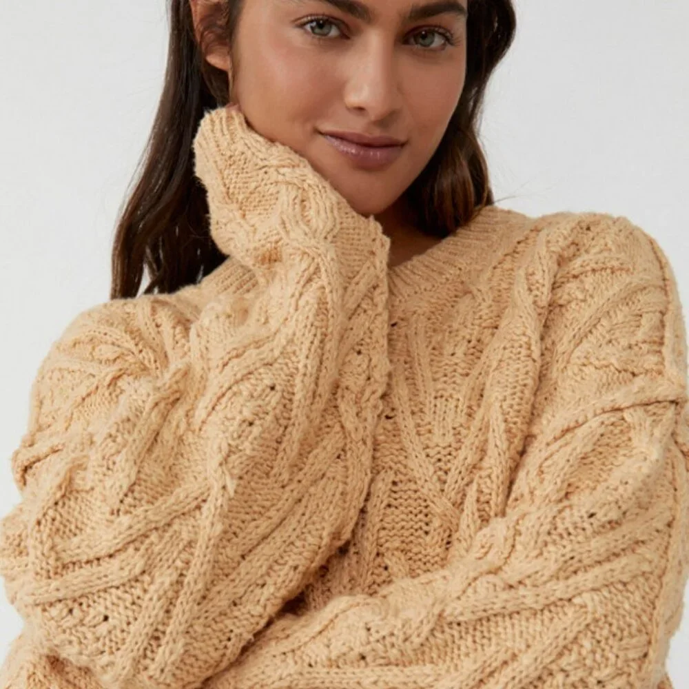 NEW FREE PEOPLE ISLA Cotton cable knit sweater 266  5M3